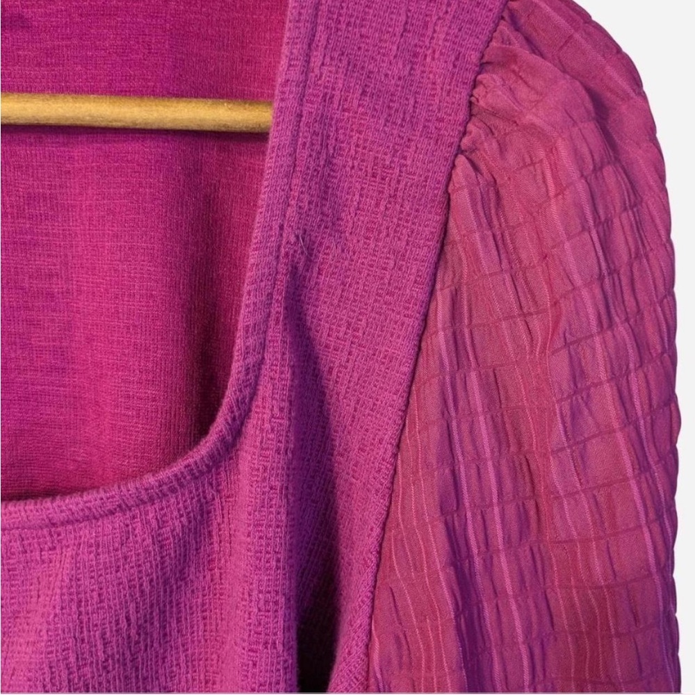 Ava & Viv Magenta Fuchsia Long Sleeve Square Neck Blouse Puffy Balloon Sleeves - Picture 3 of 5